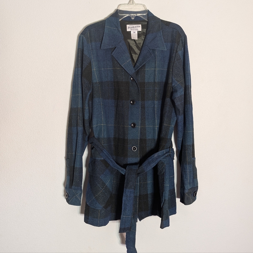 Pendleton Womens Long Shirt Jacket Shacket Plaid 100% Virgin Wool Tartan Medium